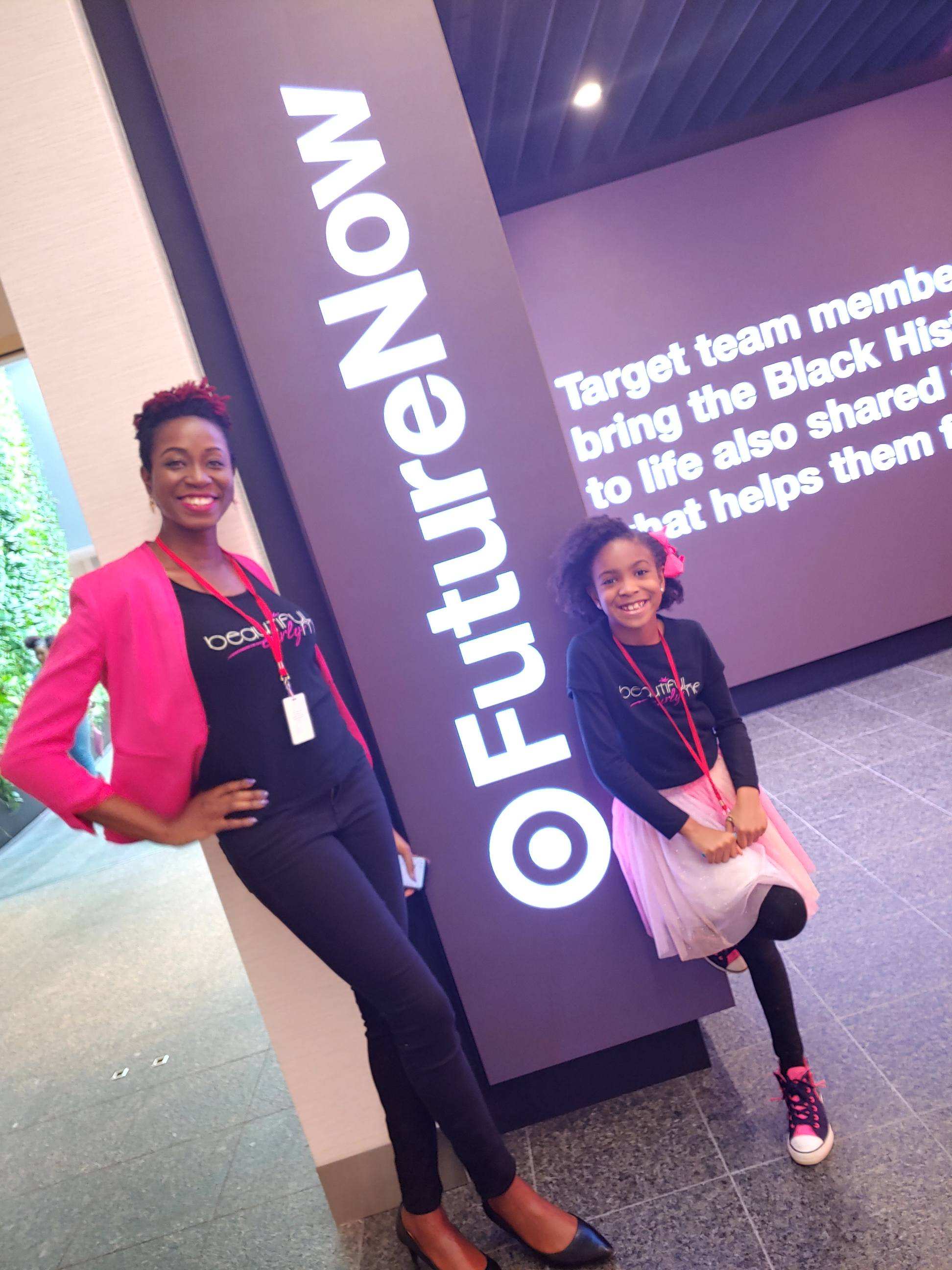8 year old CEO Zoe and her Mom at the Target HQ Feb 2020