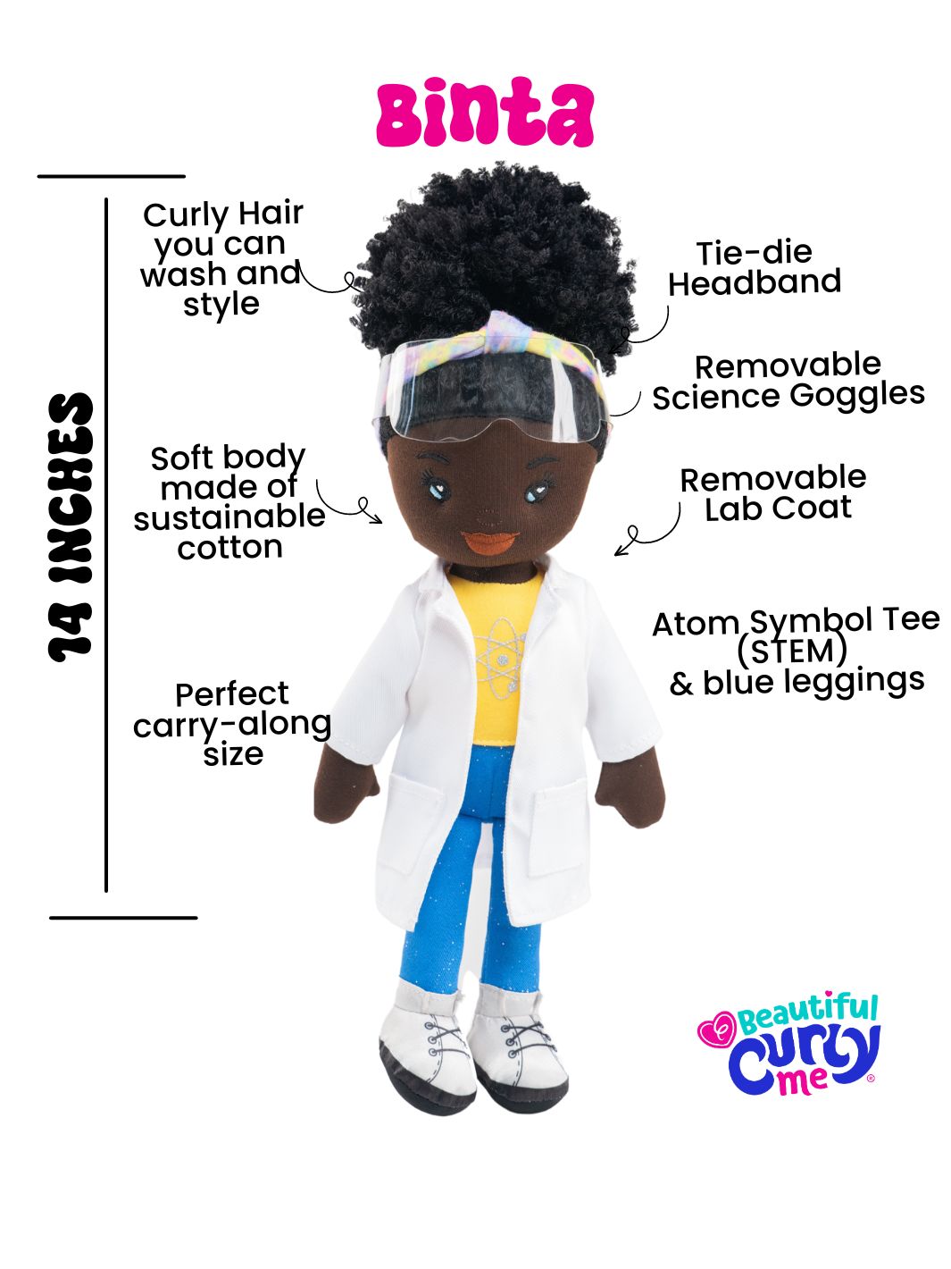 Beautiful Curly Me Binta Scientist 14 inch Plush Doll