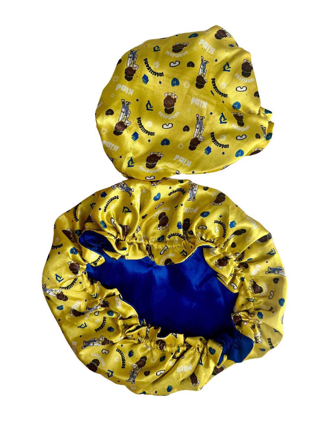 Matching satin bonnets for a girl and her doll