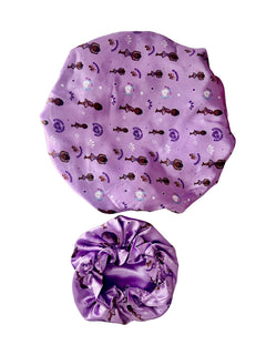 Matching satin bonnets sized for a girl and her doll