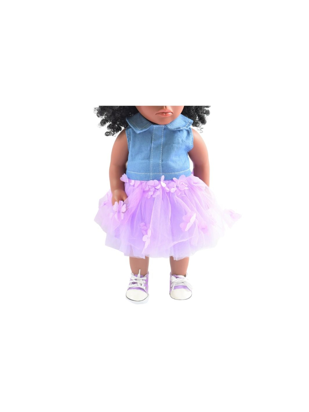 Lilac Denim Tutu Dress & Bow - For 18" dolls: Outfit Only-Accessories-Beautiful Curly Me