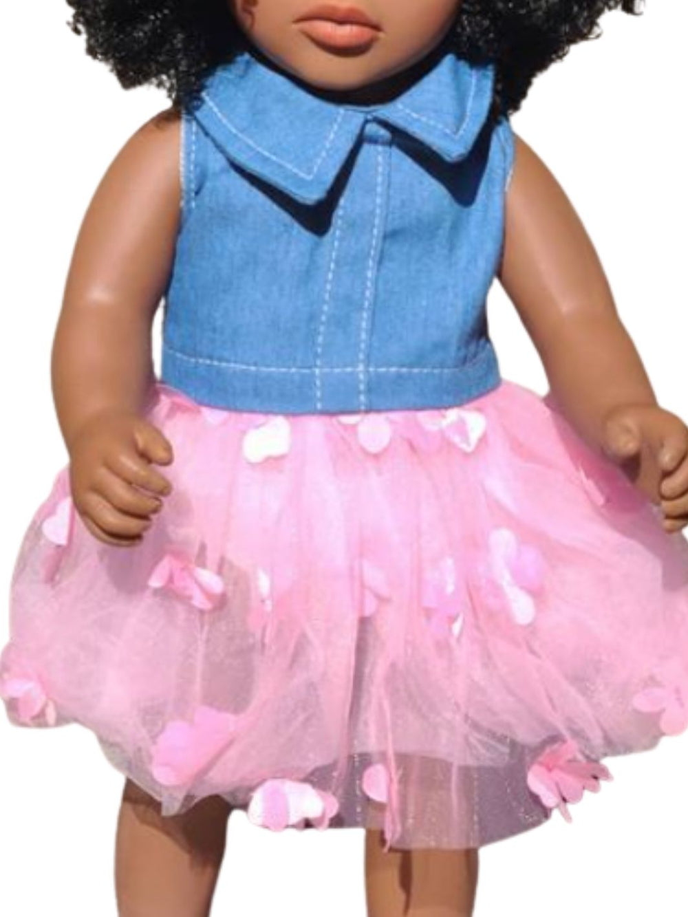 Pink Denim Tutu Dress & Bow - For 18" dolls: Outfit Only-Accessories-Beautiful Curly Me
