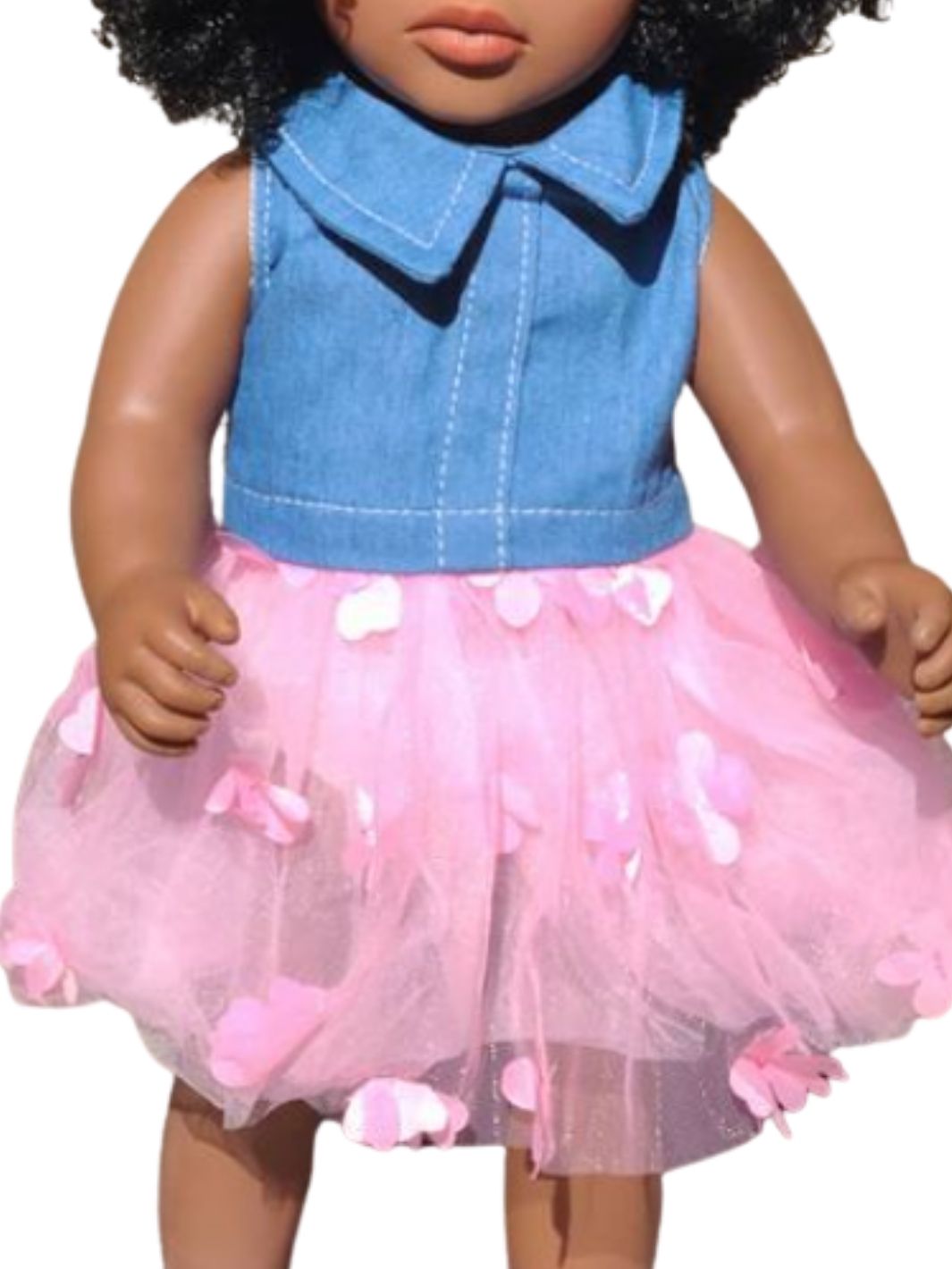 Pink Denim Tutu Dress & Bow - For 18" dolls | Beautiful Curly Me Pink Denim Tutu Dress & Bow - For 18" dolls | Beautiful Curly Me