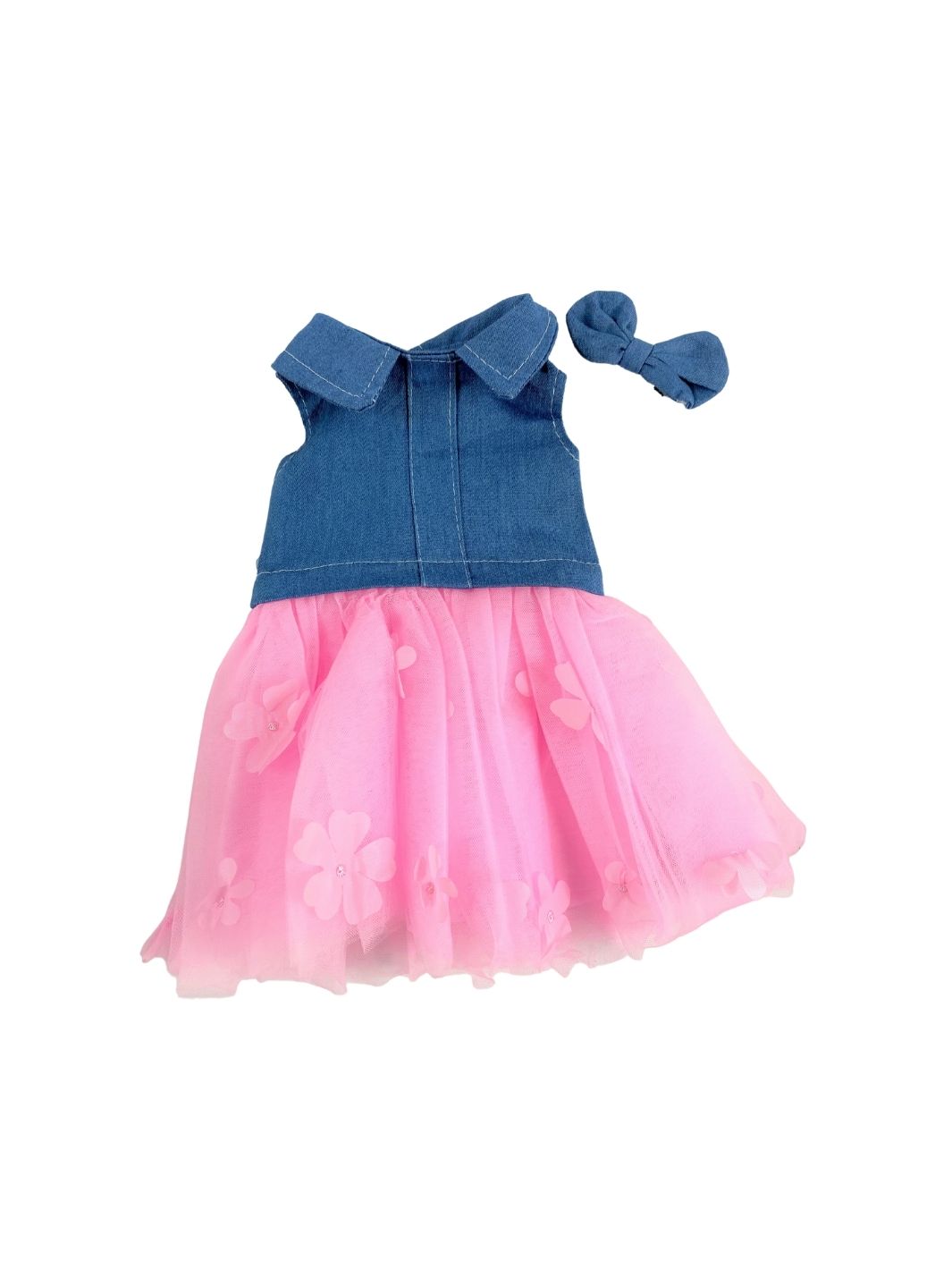 Pink Denim Tutu Dress & Bow - For 18" dolls: Outfit Only-Accessories-Beautiful Curly Me
